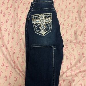 BAMBOO Dark Blue Boot Cut Jeans with Silver Embellishments